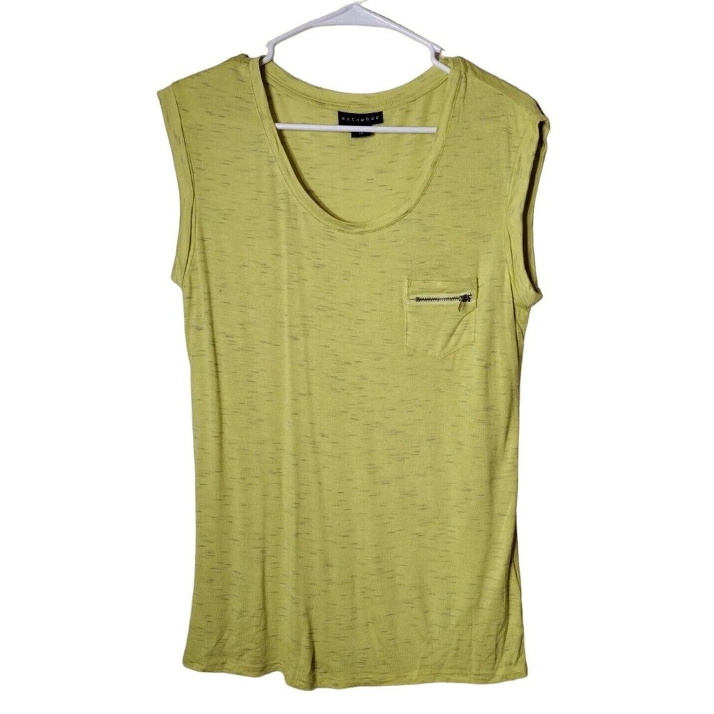 Metaphor Top Womens Large Rolled Shoulder Zip Pocket Scoop Neck